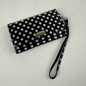LODIS Black Silver Polka Dots Leather Bifold Wristlet Zip Coin Pouch Card Slots